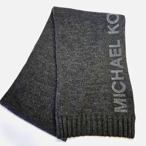 MICHAEL Michael Kors Soft Dark Gray Silver Sparkle Logo Knit Scarf